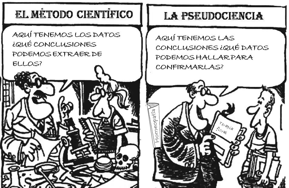 Caricatura sobre la concepción de ciencia y pseudociencia. Artista
desconocido.